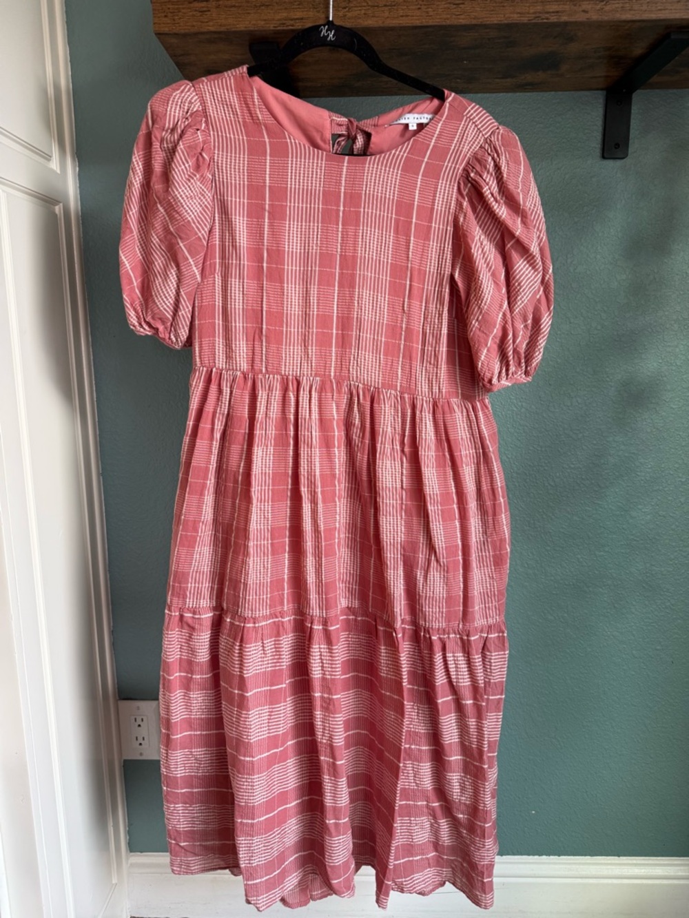 English Factory Pink Plaid Midi Dress Puff Sleeve Babydoll Cottagecore Small
